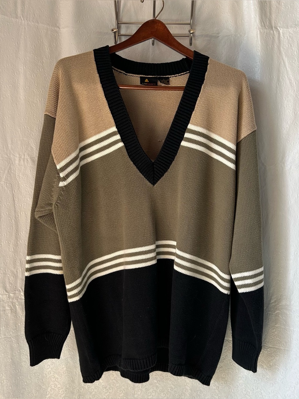 90s LIZSPORT by Liz Claiborne Earth Tone Striped Knit Sweater Oversized Fit Sz L